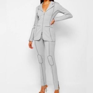 Maniere De Voir Piped Detail Blazer and pants set - Iced Grey